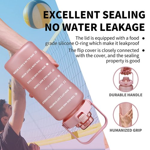 ST-YIBEN 64oz Large Motivational Water Bottle with Time Marker,Leakproof & BPA Free Half Gallon Big Water Bottle with Straw & Handle Tritan Frosted Water Jug for Women Men to Fitness,Gym,Sports