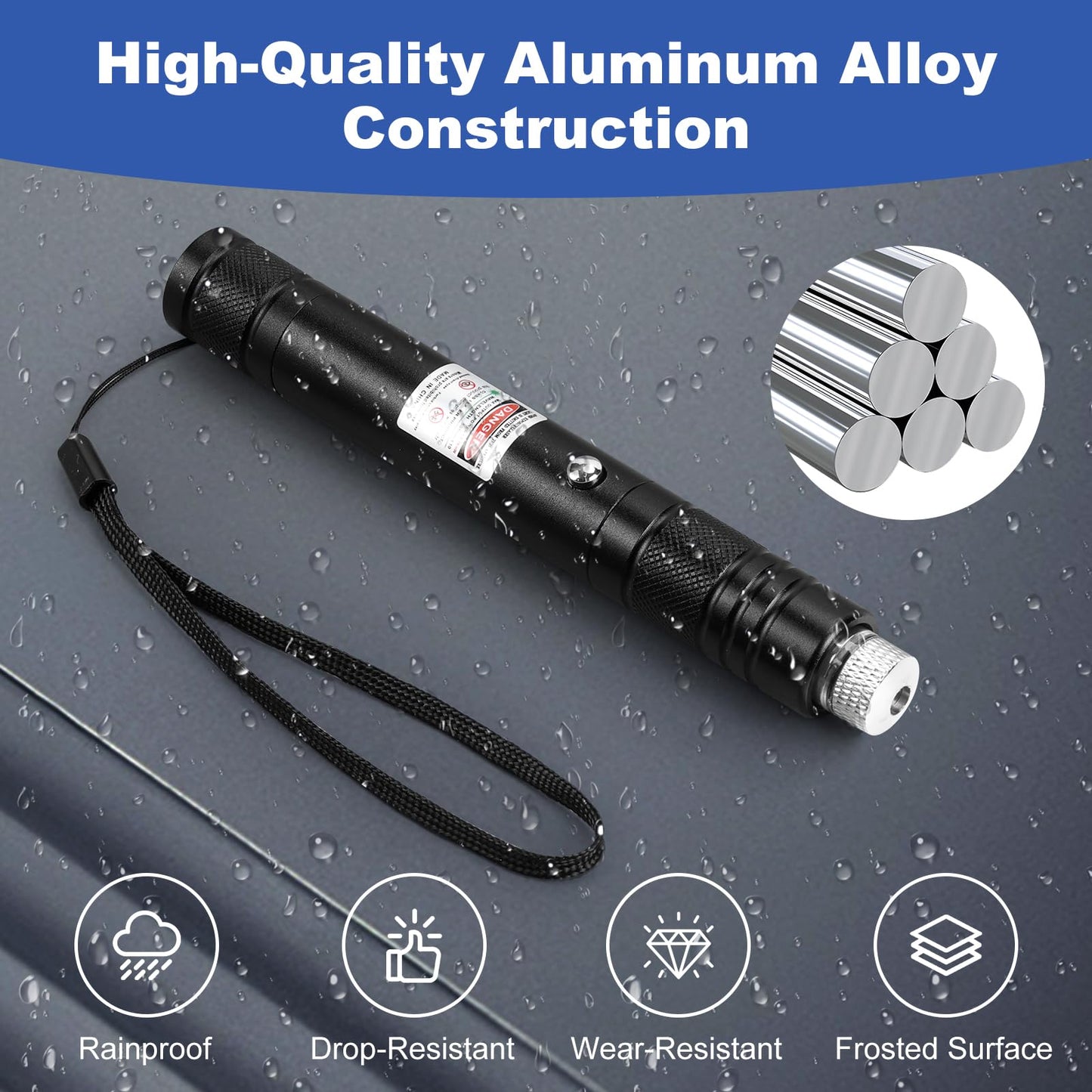 Damflew Green Laser Pointer High Power - Long Range Rechargeable Laser Beam, USB Charging for Hiking, Presentations & Outdoor Use (Professional-Grade Green Light)