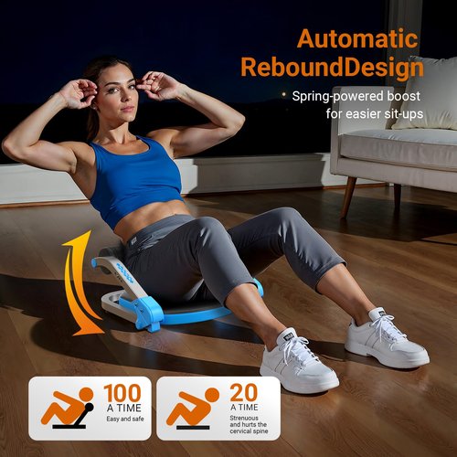 MERACH Ab Machine for Home Gym, Adjustable Ab Trainer with 3 Resistance Levels, Sit Up Exercise Equipment for Core Workout, Automatic Rebound Ab Crunch Machine, Ab Workout Equipment for Stomach(Blue)