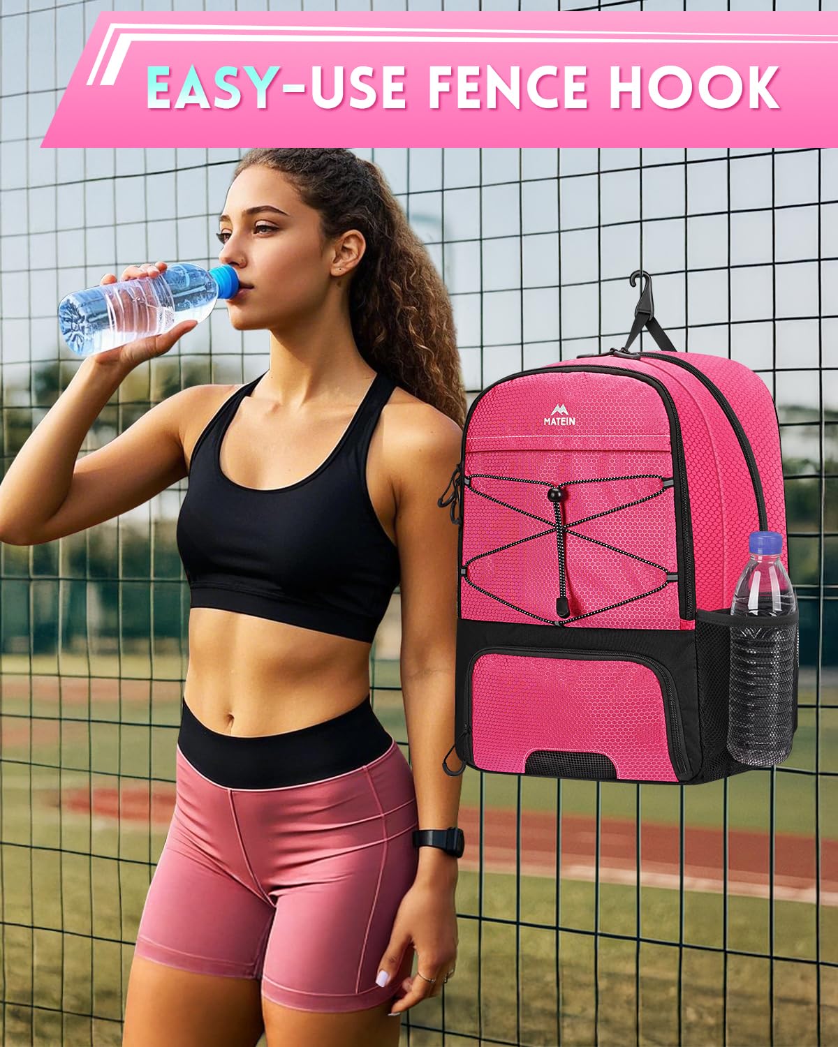 MATEIN Girls Soccer Backpack, Large Basketball Bag with Ball Holder & Shoe Compartment for Tournament & Game Day, Lightweight Youth Sports Bag with Fence Hook Fits 15.6 Inch Laptop, Soccer Team Gifts