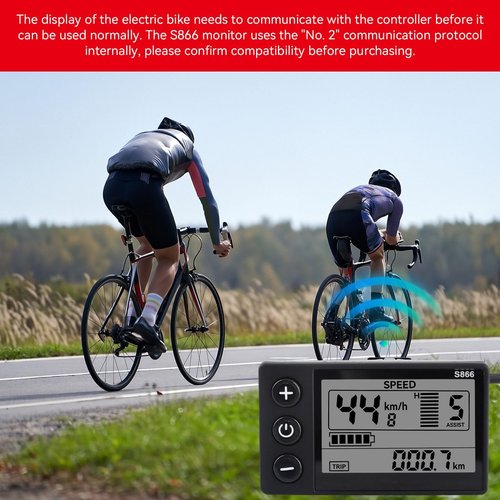 S866 Electric Bicycle LCD Display Meter, 24V 36V 48V E Bike Display Meter Control Panel with SM Plug for Electric Scooter Modification