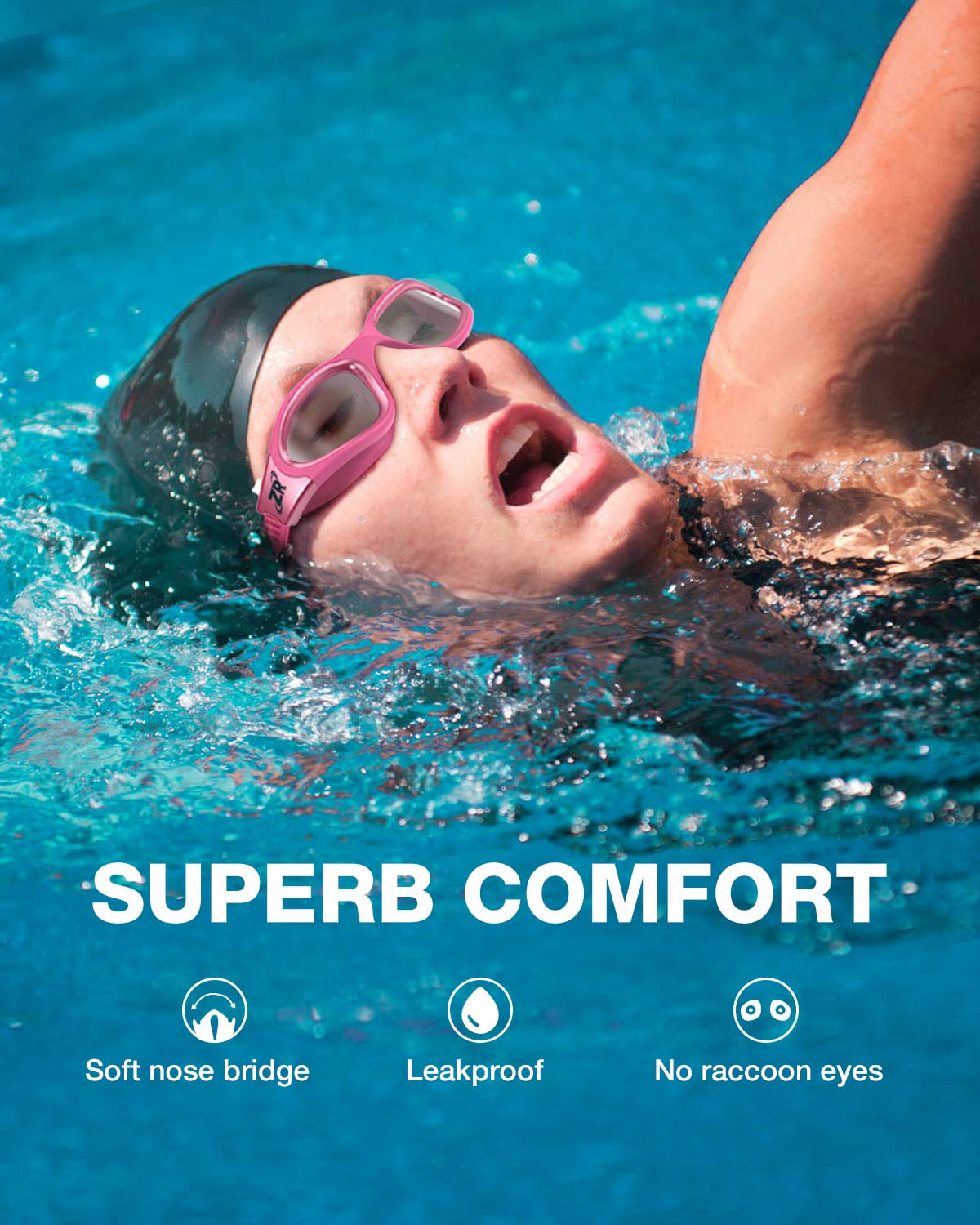 ZIONOR Swim Goggles, G1 MAX Super Anti-fog Polarized Swimming Goggles for Men Women Adult, UV Protection Leakproof Easy Adjustable Strap for Indoor Outdoor Swimming (Polarized + Bright Smoke)