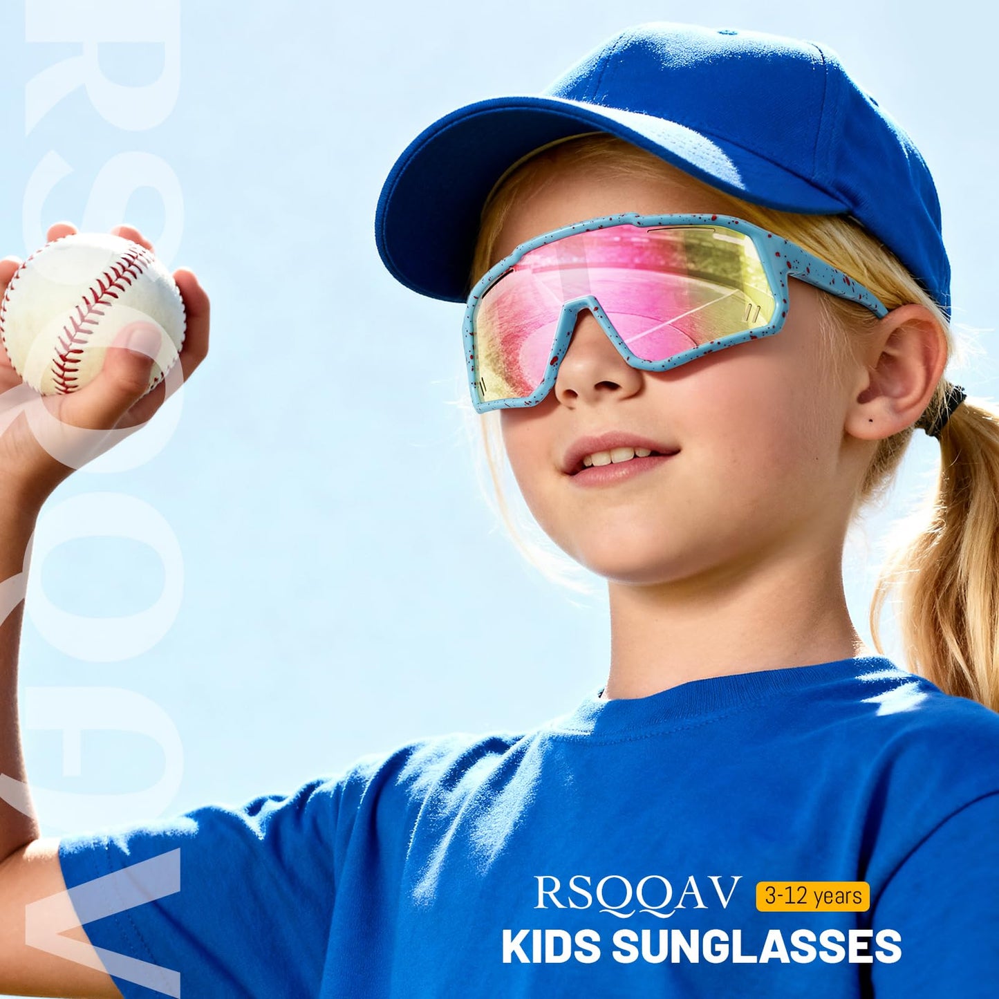 RSQQAV Kids Youth Sports Sunglasses for 3-12 Girls Boys UV400 for Baseball and Biking Tennis other Outdoor Goggles