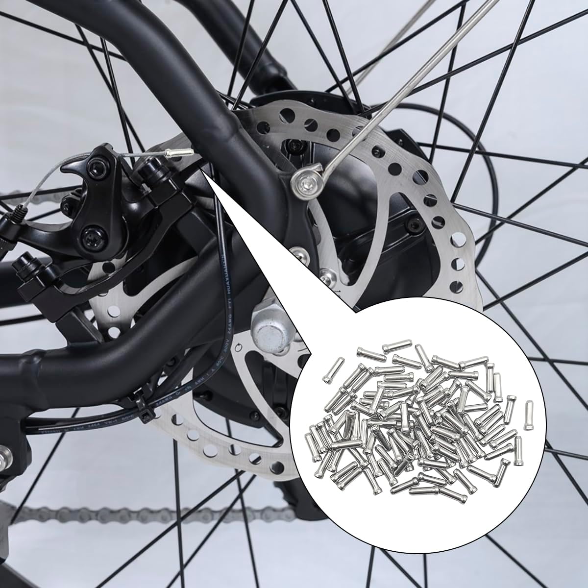 100 Pcs Bike Cable End Caps, Silver Cable End Crimps, Derailleur Cable Tips, Bike Brake Cable End Tips, Alloy Bicycle Wire End Caps, Brake Tips Shifter for Road Mountain Bicycle