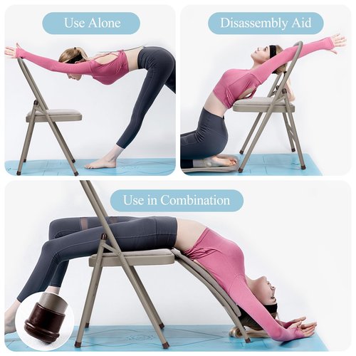 tonchean Yoga Auxiliary Chair with Lumbar Back Support Professional Thickened Foldable Balance Handstand Training Tool Abs & Core Strength Training for Seniors and Adults（Gray）