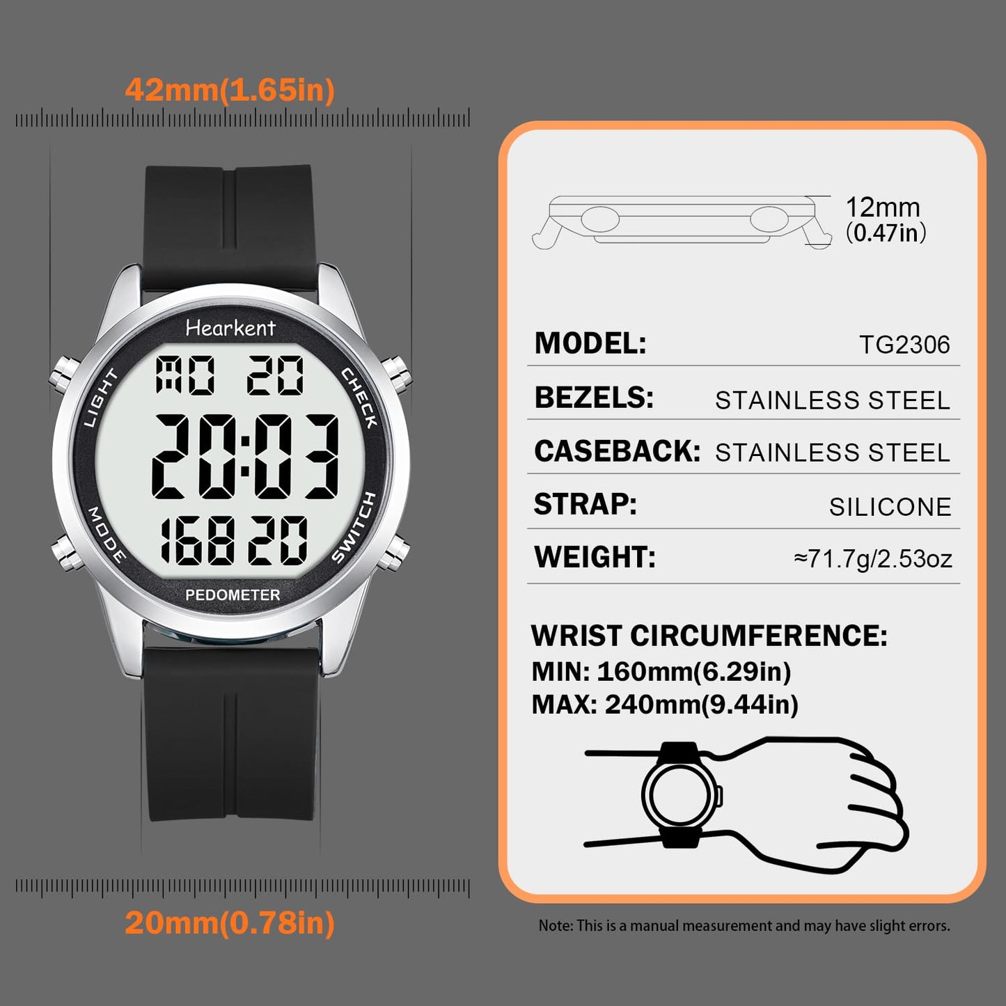 Hearkent Pedometer Watch for Walking for Senior No App Required with Steps Calories Counter and LCD Large Numbers
