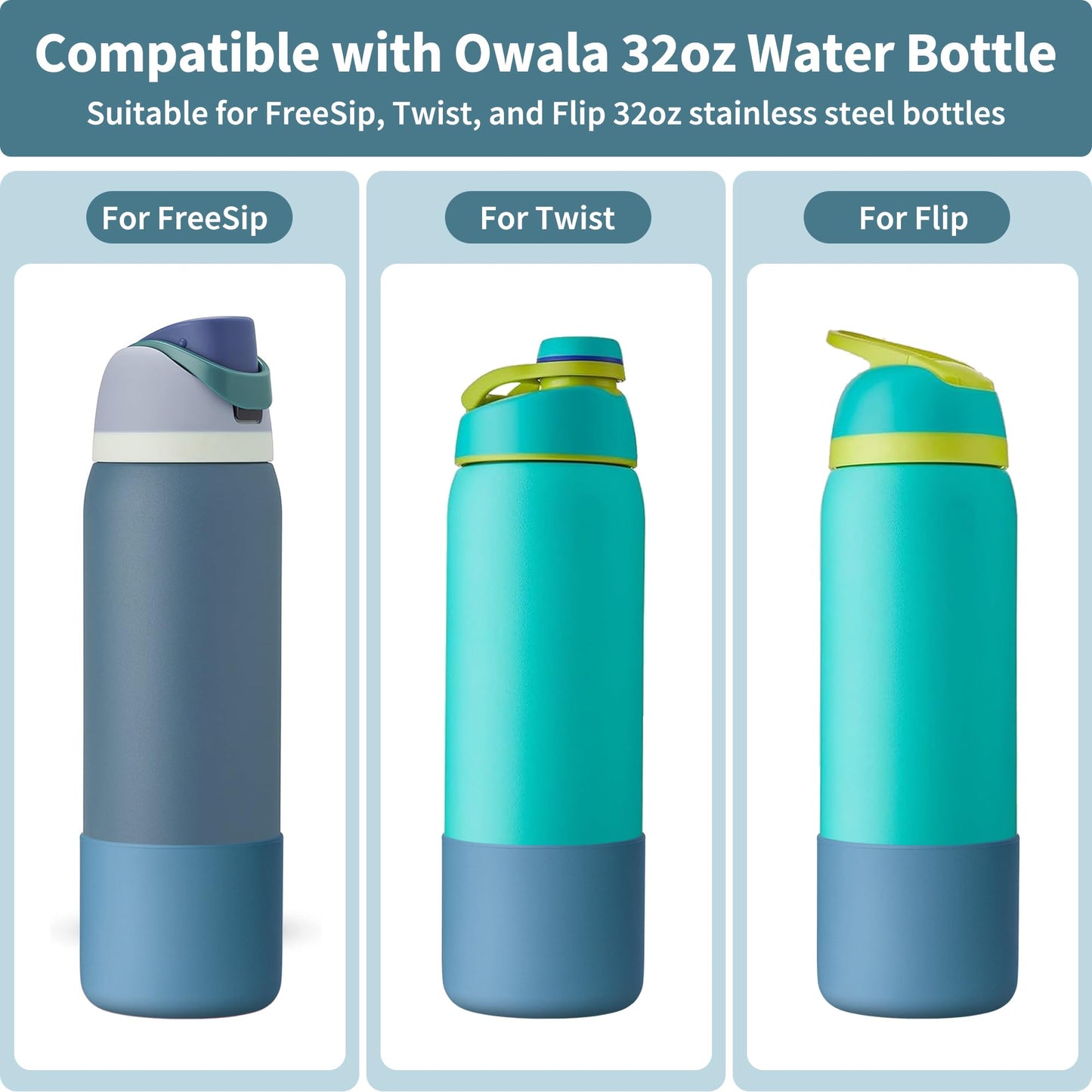 Diumepo Silicone Water Bottle Boot for Owala 32 oz, Anti-Slip Protective Sleeve for Owala Twist & FreeSip & Flip Stainless Steel Water Bottle, Boot Bottom Base for Owala (Denim Blue)
