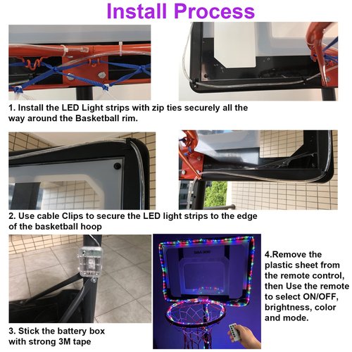 SCOTEEP LED Basketball Hoop Lights, 18ft LED Basketball Rim Light for Basketball Lovers Waterproof 8 Modes Multicolor for Playing at Night Outdoors