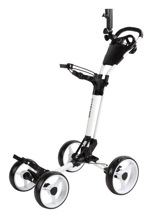 Qwik-Fold Folding Golf Push Cart 4 Wheel with Foot Brake – 1-Second Open & Close Golf Bag Cart, Adjustable Handle, Ball-Bearing Wheels, Lightweight Aluminum Frame, Umbrella Holder Included