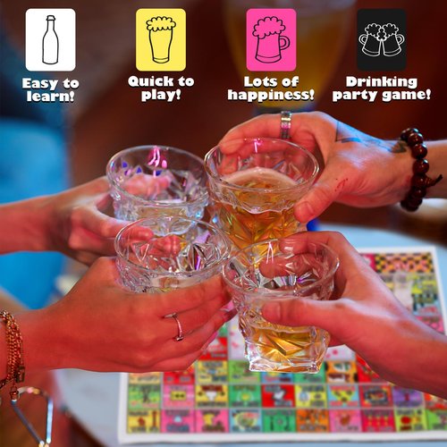 Broytain Drinking Board Game for Adults with Non-Slip Rubber Mat, Interactive Drinking Party Games for Game Night, Bachelorette, Girls Night, Birthday, Couples, Family Game Night, 2-8 Players Age 21+
