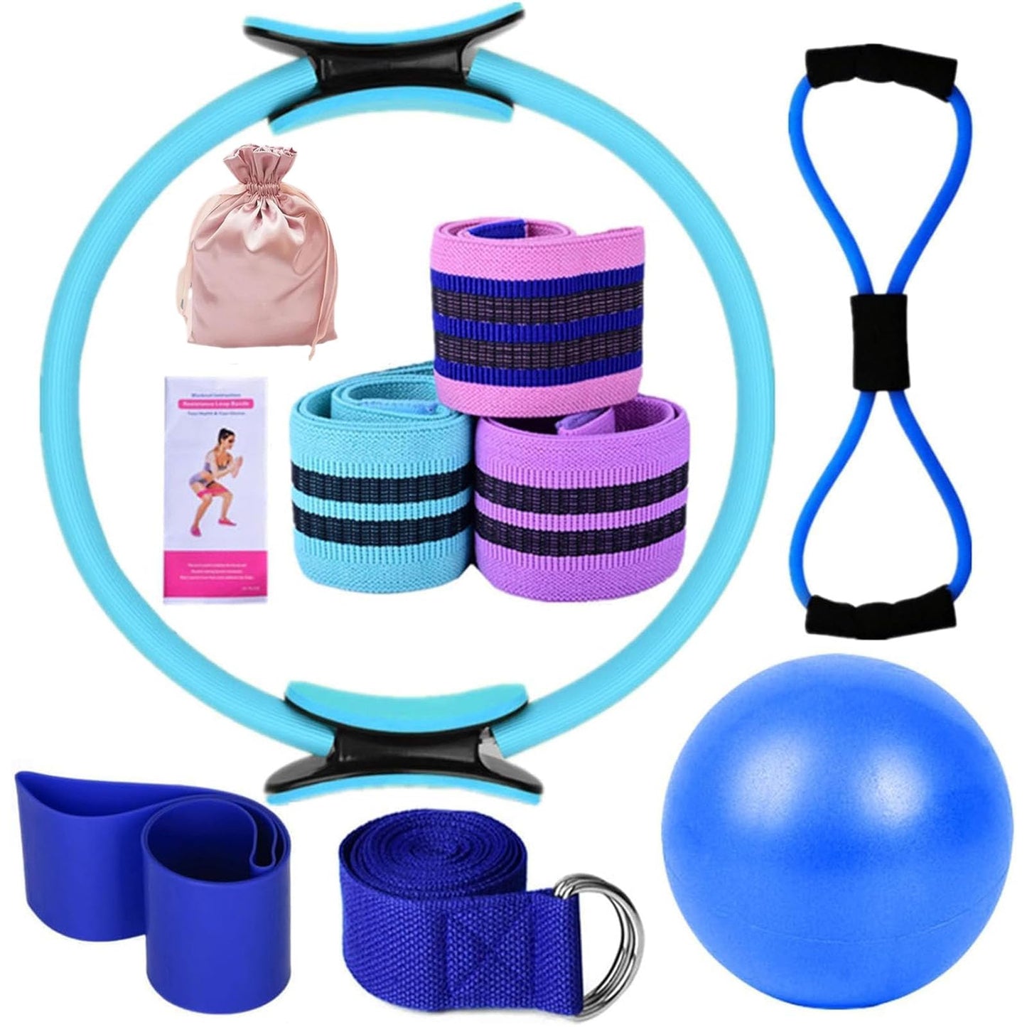 2025 Upgraded Pilates Essentials Kit for Women, 11-Piece Better Me Pilates Essentials Kit for Women, Booty Bands for Working Out Glutes, 25cm Figure 8 Resistance Band Yoga Bands (Blue)