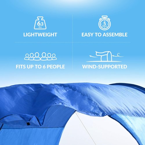 OUTELY Beach Tent Sun Shelter with UPF50+ Protection, One-Person Setup, Wind-Supported & Sandbag Stable, 7.5ft Tall, Portable Beach Shade Canopy for 3-6 People, Ocean Blue