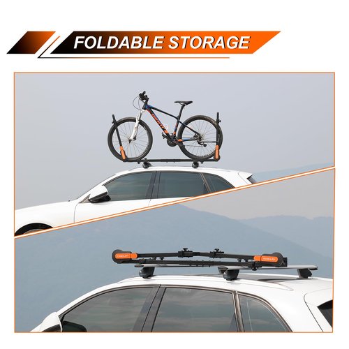 TOOENJOY Rooftop Bike Rack for Car SUV, Upright Roof Mount Bicycle Rack with 2 Arms for Movable Crossbar, 1 Bike Carrier