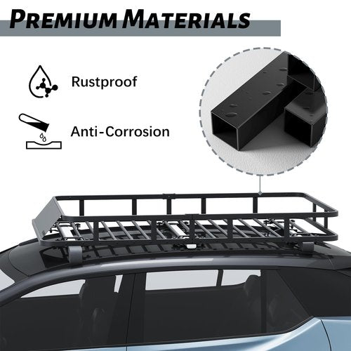 HongTaok 64" x 39" x 6" Cargo Roof Rack, Universal Rust-Proof Roof Basket for SUV, Heavy Duty Steel Rooftop Cargo Carrier, Car Top Luggage Holder 150LBS Capasity, Easy Assembly, Black