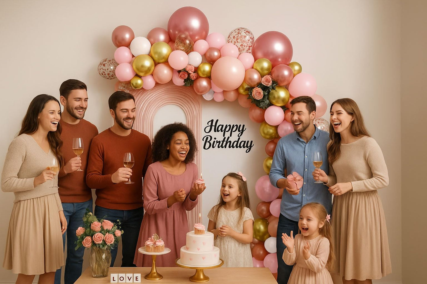 Rose Gold Balloon Garland Kit, 142Pcs Nude Pastel Pink Gold and Rose Gold Confetti Balloon Arch Kit with Electric Pump for Wedding Bridal Shower Princess Party Girl Birthday Baby Shower Decorations