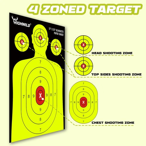 Highwild Shooting Range Silhouette Paper Target - 17X25 Inches (50 Pack, Multi Color)