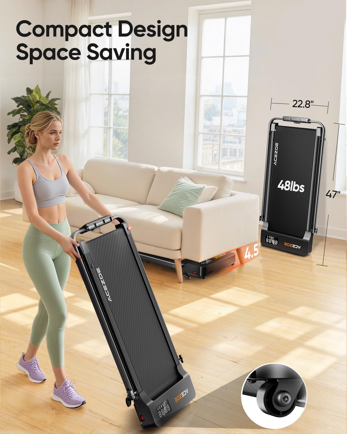 2-in-1 Foldable Treadmill with 3-Level 10% Incline, Walking Pad for Home Small Office, Compact Portable Under Desk Treadmill with Handle,Dual LED Display, APP & Remote, 300 lbs Capacity