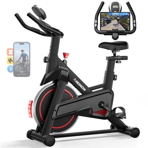Abonow Exercise Bike, Low Noise Stationary Bikes for Home, Adjustable Brake Pad Indoor Cycling Bike, 300lbs Capacity Compact Workout Bike with Tablet Mount & Comfortable Padded Seat