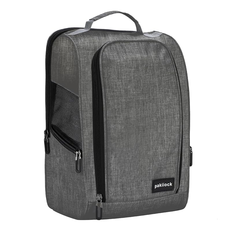 Golf Shoe Bag with Mesh Ventilation, 14x9.5x6.5 inch, 3 Pockets - Black (Variation: black)