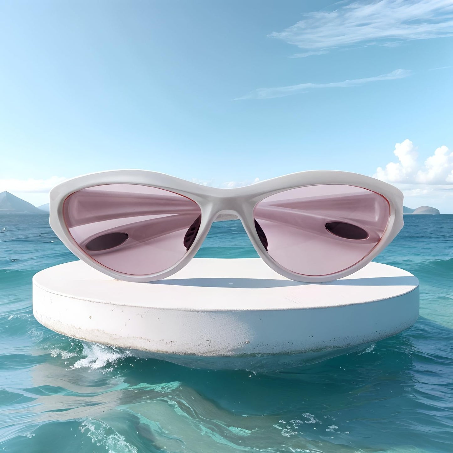 ADE WU Trendy Rave Sunglasses for Women Men Wraparound Lightweight Sporty Sun Glasses for Cycling Running, Pearl White Frame Pink Lense