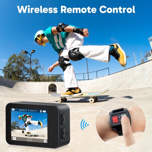 AKASO V50X Native 4K30fps WiFi Action Camera with EIS Touch Screen 4X Zoom 131 feet Waterproof Camera Support External Mic Remote Control (with Floating Hand Grip and Carry Bag)