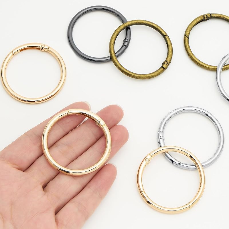12Pcs Metal Spring Round Carabiner Clips Keyrings Snap Hook Buckle for Bags, Purses - Silver-1 1/2