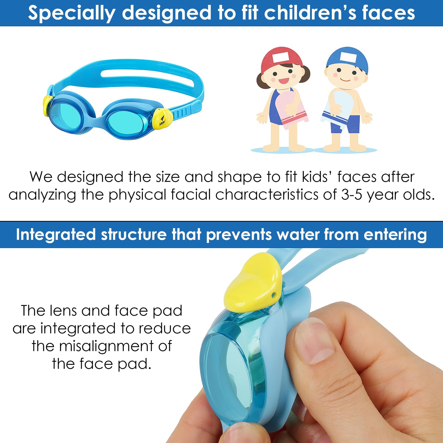VIEW Swimming Gear V-430JA SWIPE Anti-Fog Junior Swim Goggles for Children Ages 3-5, Aquamarine/Yellow