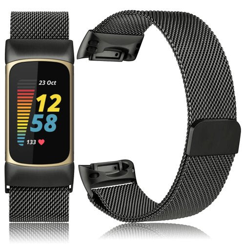 Meliya for Fitbit Charge 6 Bands Women Men, Stainless Steel Metal Mesh Loop Adjustable Magnetic Wristband Replacement Straps Compatible with Fitbit Charge 6 Fitness Tracker (Black)