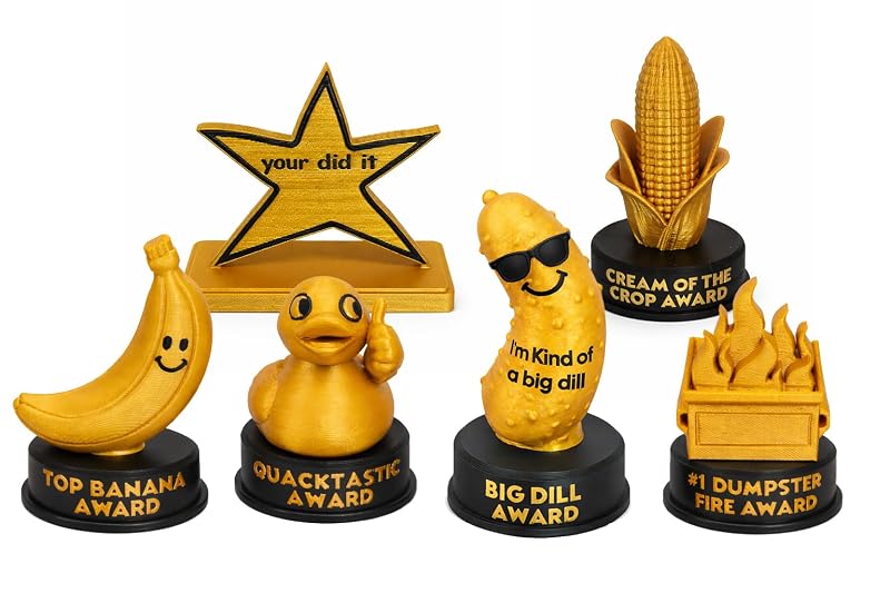 Combo Pack 6A: 4 Inch Funny Novelty Trophy – You Did It Meme Award, Gold Plastic