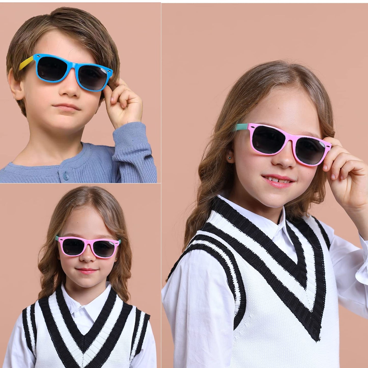 DYLB Kids Polarized Sunglasses for girls boys 3 Pack, Flexible TPEE Rubber Frame for Children Age 3-8.