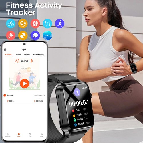 hellibito Blood Pressure Smart Watch, Air Bag Pump Cuff, 1.92" lPS Health Fitness Tracker,Heart Rate Blood Oxygen Sleep Monitor, Data Sharing Pedometer, Activity Tracker for Android iOS Men and Women