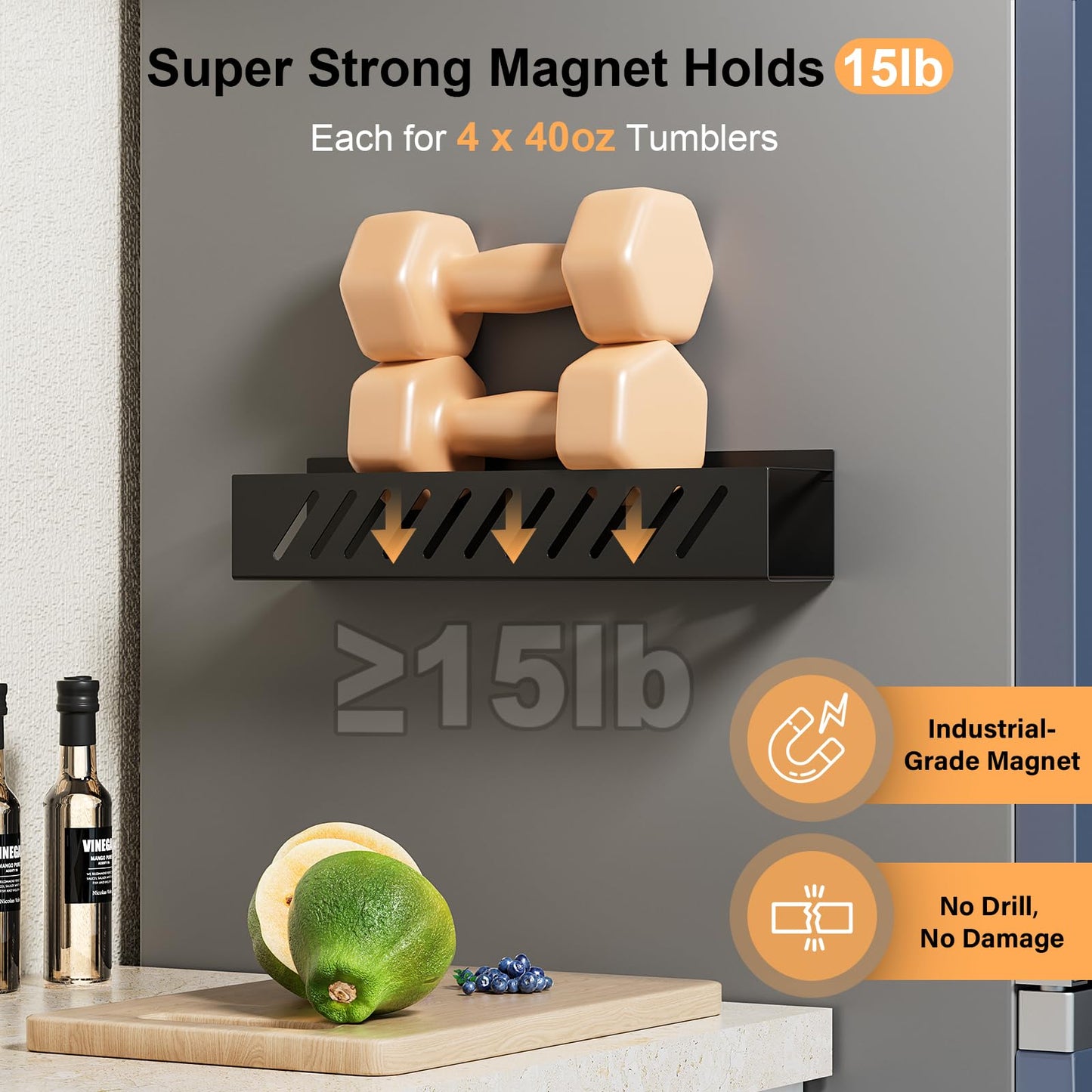 Wolera 2-Pack Magnetic Stanley Cup Holder with Tumbler Lid & Straw Organizer for Full Stanley 30/40 oz Tumblers - Stores Bottle, Lid & Straw on Fridge/Iron - Removable