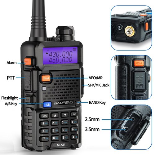 Ham Radio Baofeng UV-5R Radio Upgrade Handheld Long Range UV5R Walkie Talkies with Earpiece M-5R 5RX Multi Band Two Way Radio with Copy Frequency,USB-C Charger for Hunting Survival Gear,2 Pack