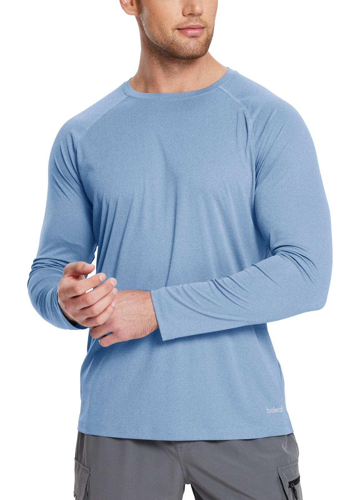 baleaf Men's Long Sleeve Running Shirts Workout Tops Quick Dry SPF Rash Guard Lightweight Hiking Sun Protection t Shirt Blue L