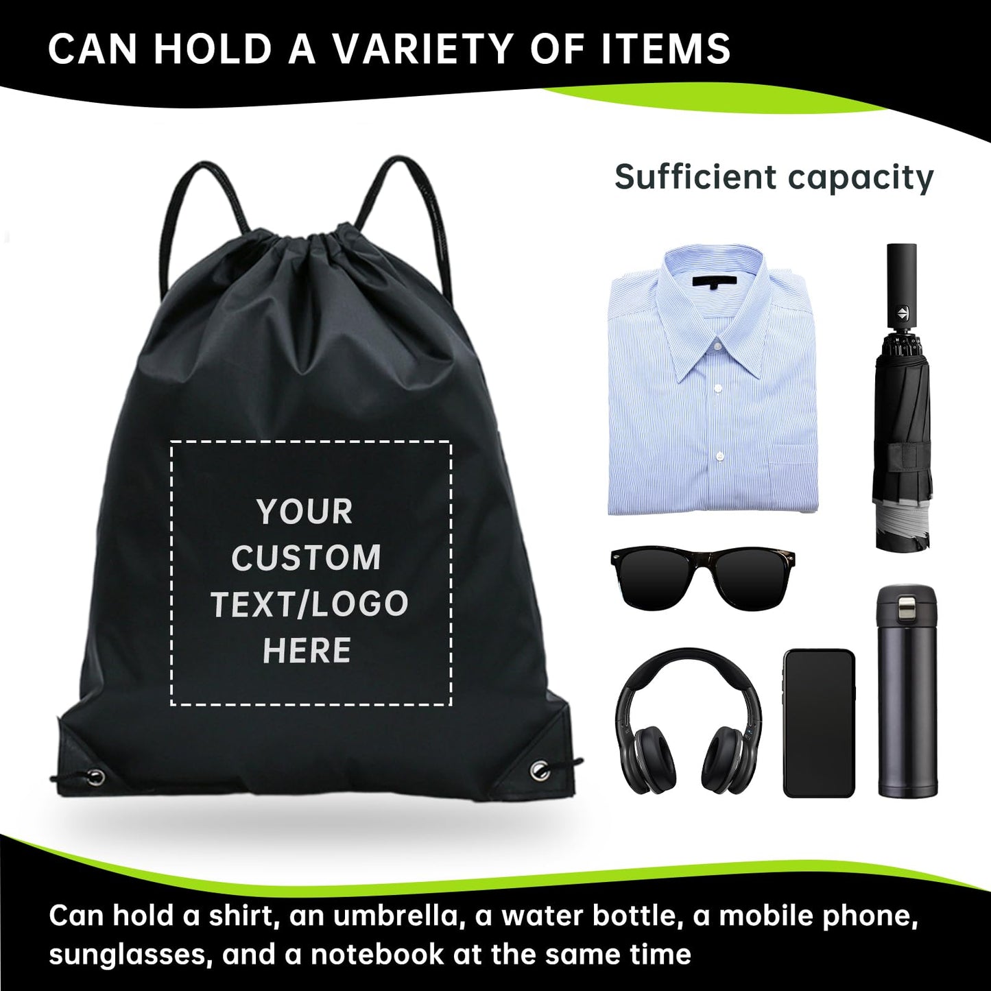JEOHLORY Custom Drawstring Backpacks bags 10/50/100/200Pack,Promotional Items With Your Logo, bulk personalized Logo Text,Great for Travelling, Gym and for Everyday Use