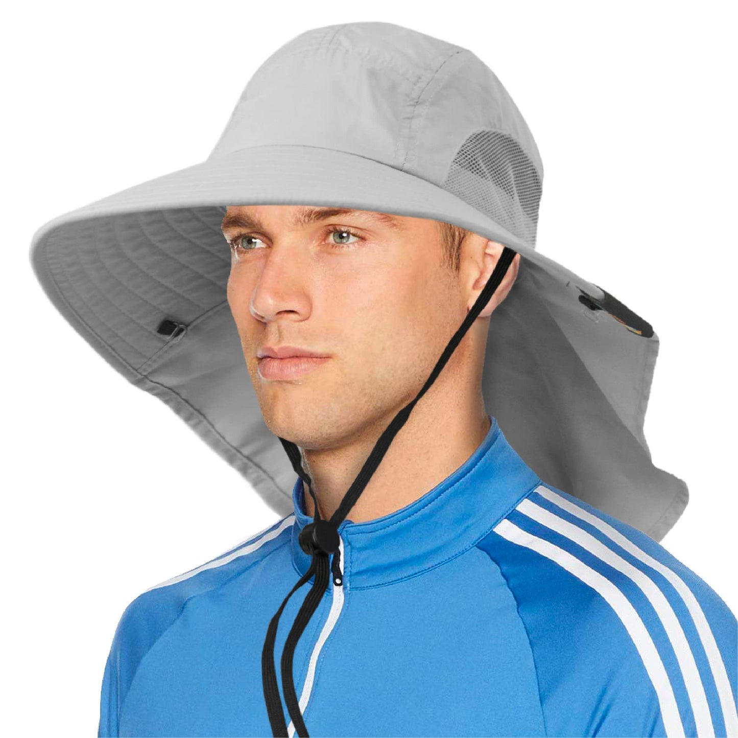 SUN CUBE Wide Brim Sun Hat with Neck Flap for Men Women Fishing, Light Gray