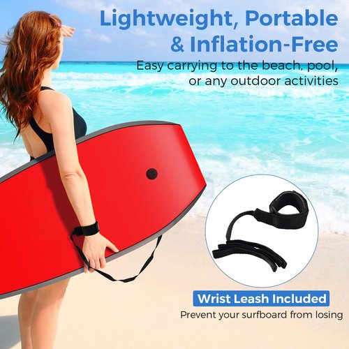 Goplus 41''/37''/33'' Lightweight Body Board for Beach, Surf Board with EPS Core, XPE Deck, HDPE Slick Bottom, Wrist Leash, Bodyboard for Kids Adults Surfing (Rainbow Ink, 37 Inches)