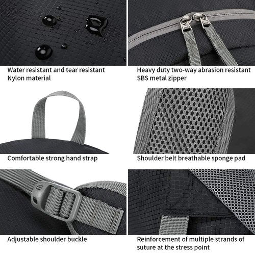 FENGDONG 35L Lightweight Foldable Waterproof Packable Travel Hiking Backpack Daypack for men women Black