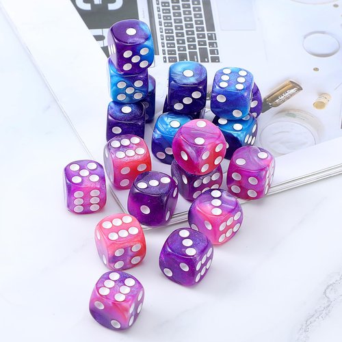 YBEATY 20 PCS Acrylic Dice16mm Set 2 Colors 6 Sided Dice Set Colorful Pink Blue Two-Color Acrylic Game Dice for Role Play Table Games Classroom Teaching Math Learning Standard Parties