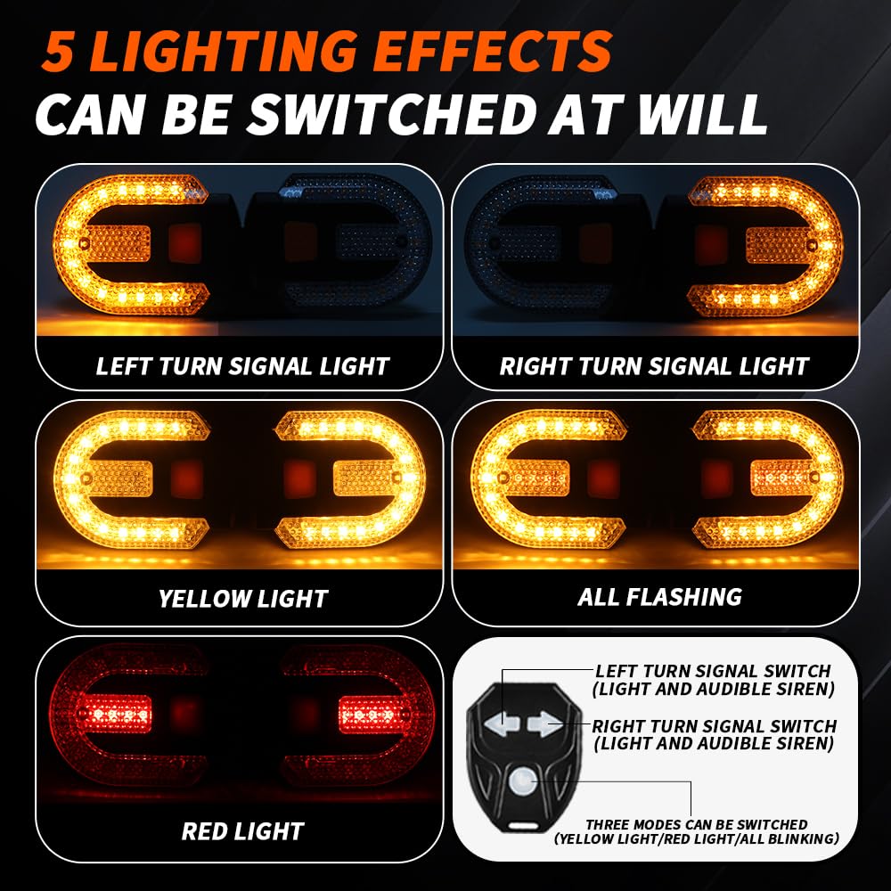 UPXSXT 4Pcs Turn Signals for Bicycles with Alarm, USB Charging Remote Control Split/Integrated Bike Tail Light 5 Modes Waterproof Strobe Bike Rear Lights Can be Mounted on Front and Rear of Bicycle