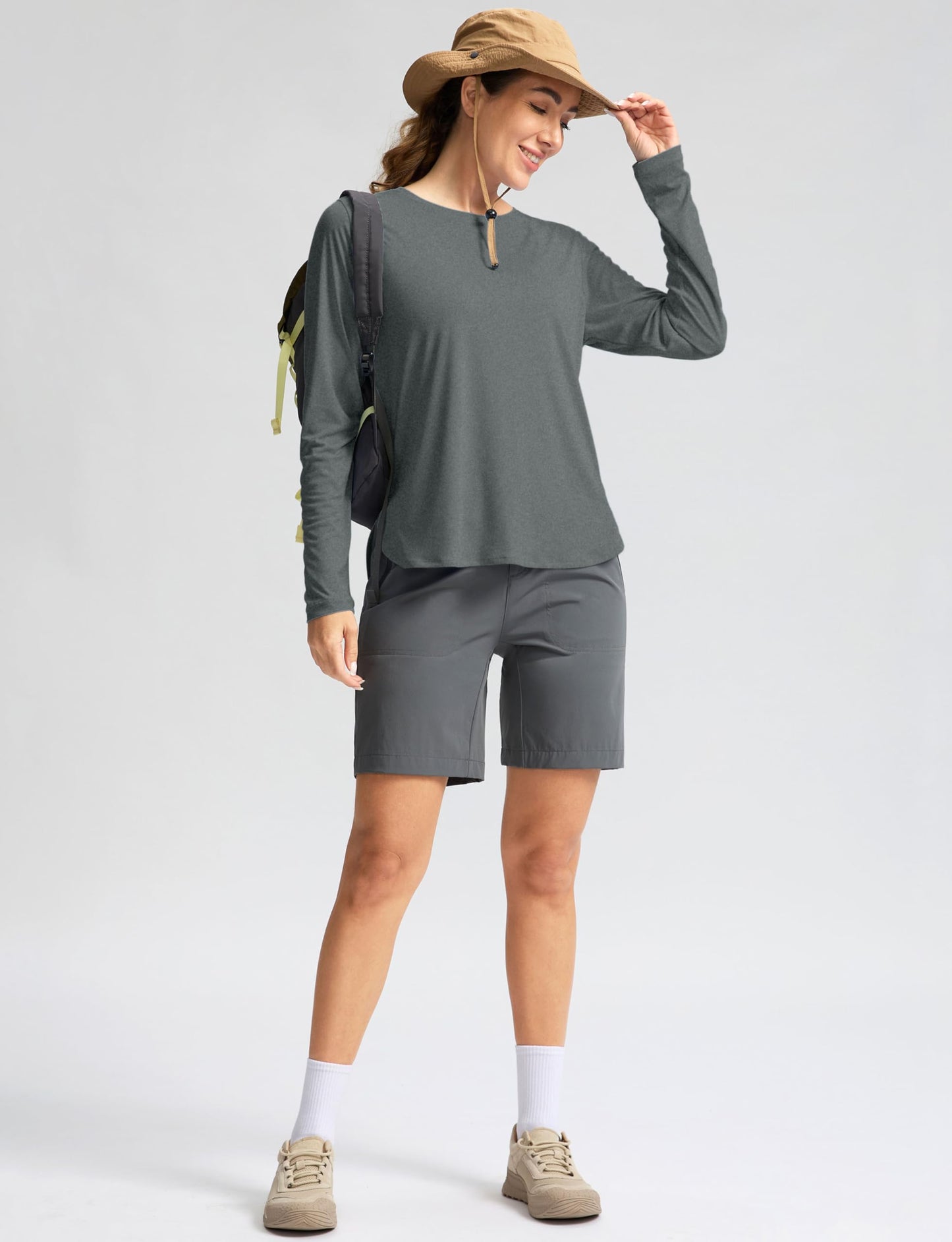 Women's Sun Shirts UPF 50+ Long Sleeve UV Protection Shirt Lightweight Quick Dry Workout Hiking Tops for Women(Heather Grey,L)