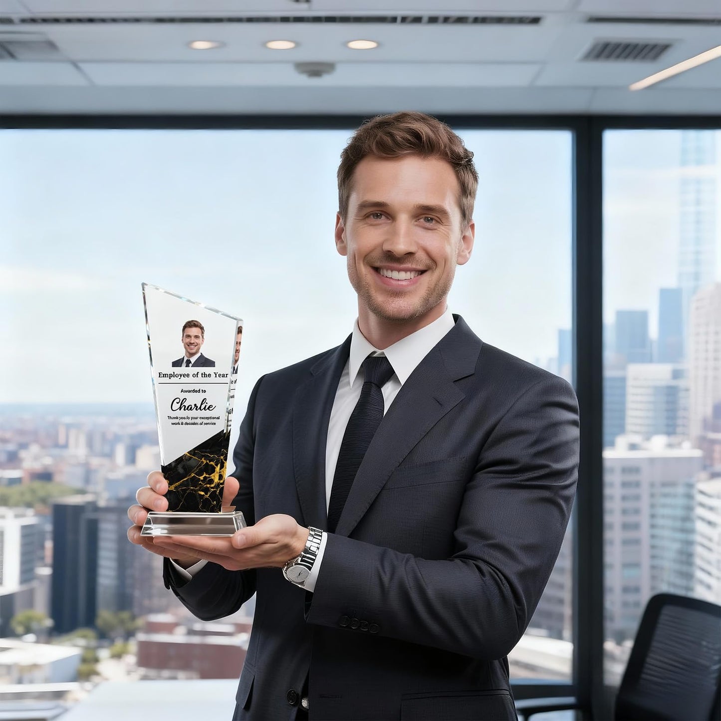 Pozetazas Custom Crystal Trophy Award, Personalized Awards and Trophies with Text Logo Photo, Employee Appreciation Gifts, Retirement Farewell, Thank You Gifts