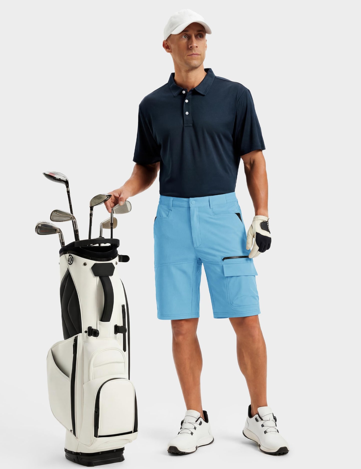 TACVASEN Mens 10" Hiking Shorts Golf Outdoor Lightweight Quick Dry Summer Casual Dress Fishing Shorts with Zipper Pockets Sky Blue 32