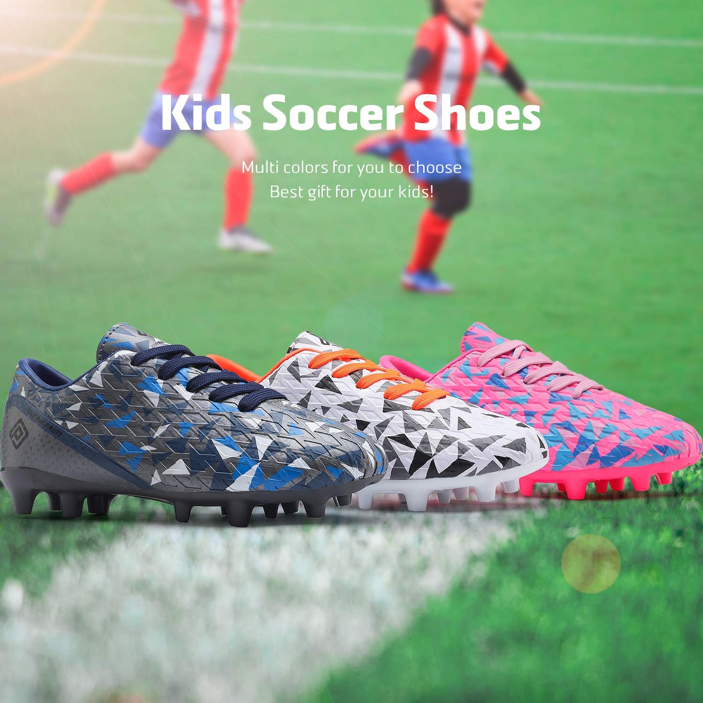 DREAM PAIRS Boys Girls Soccer Cleats,Dark/Grey/Royal/Blue,13 Little Kid