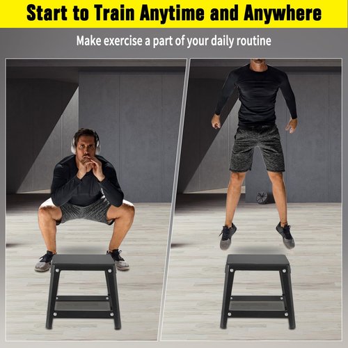 Yoloyakidra Steel Plyometric Jump Box Set of 4 Black, Anti-Slip Plyo Box for Home Gym Conditioning and Strength Training