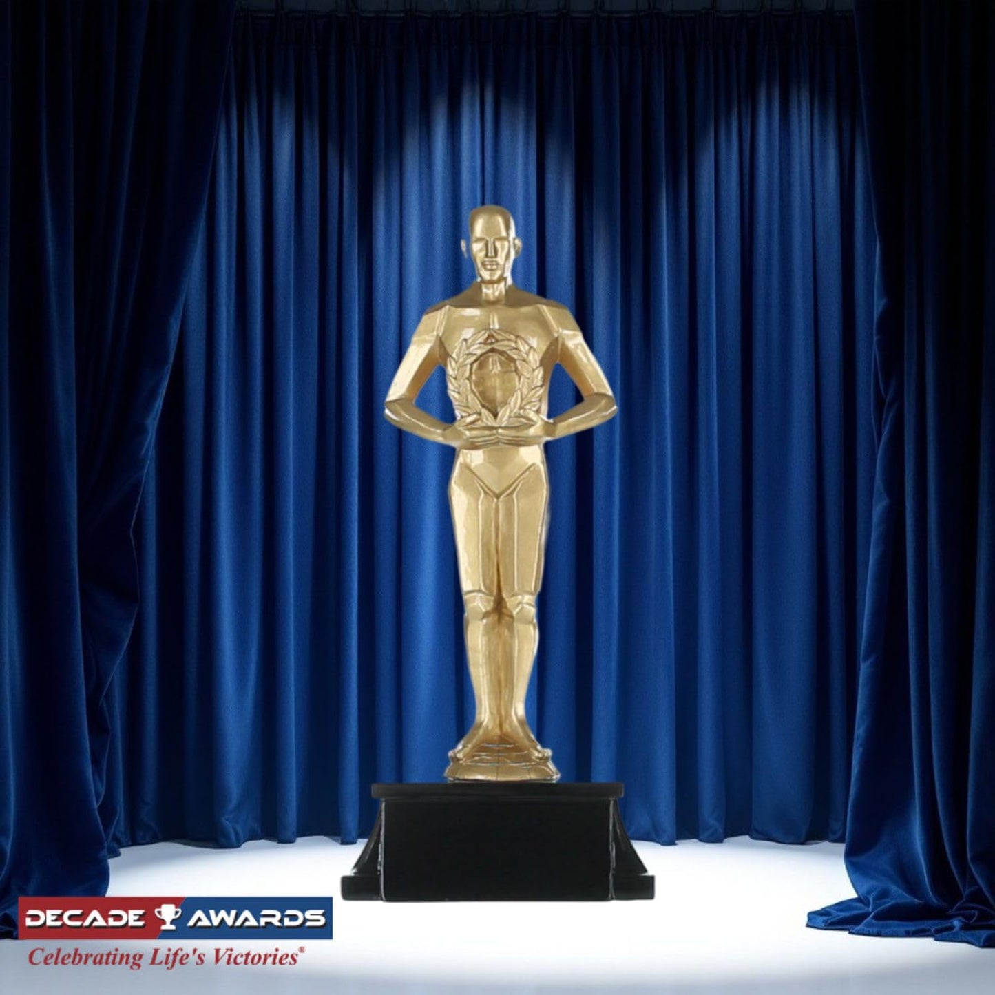 Decade Awards Male Achievement Trophy - Golden Achievement Award - Celebrate Success, Triumph and Victory in All Endeavors - Engraved Plate on Request (8 Inch Tall)