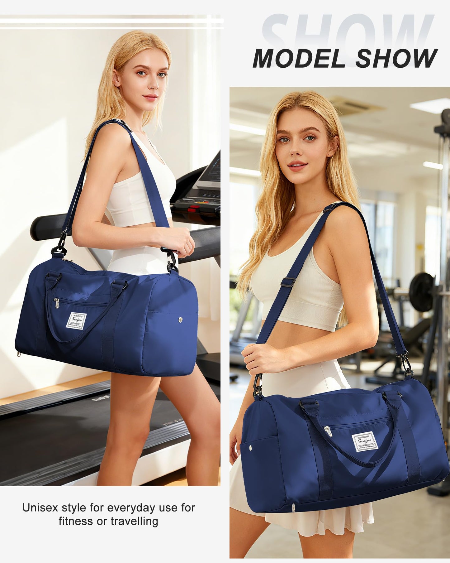 Gym Bag Womens Mens with Shoes Compartment and Wet Pocket Travel Duffel Bag for Women for Plane Sport Gym Tote Bags with Toiletry Bag Waterproof Weekend Overnight Carry on Bag Hospital Holdalls