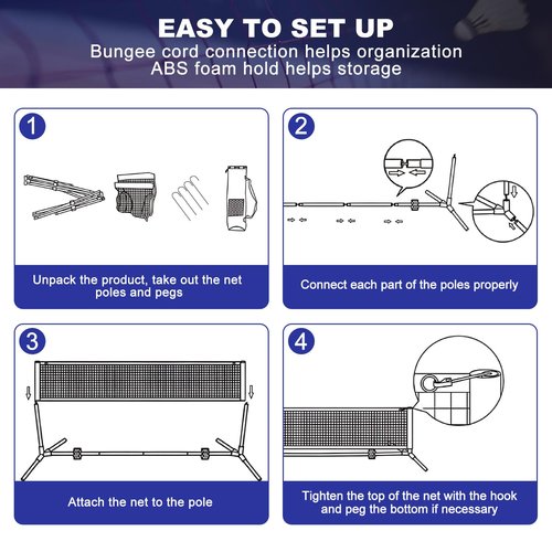 BAGAIL Badminton Net, Foldable Sports Net 10 FT/ 14 FT/ 17 FT Wide, Height Adjustable Net Set with Carry Bag for Tennis, Pickleball or Pool Volleyball - 10ft, Blue