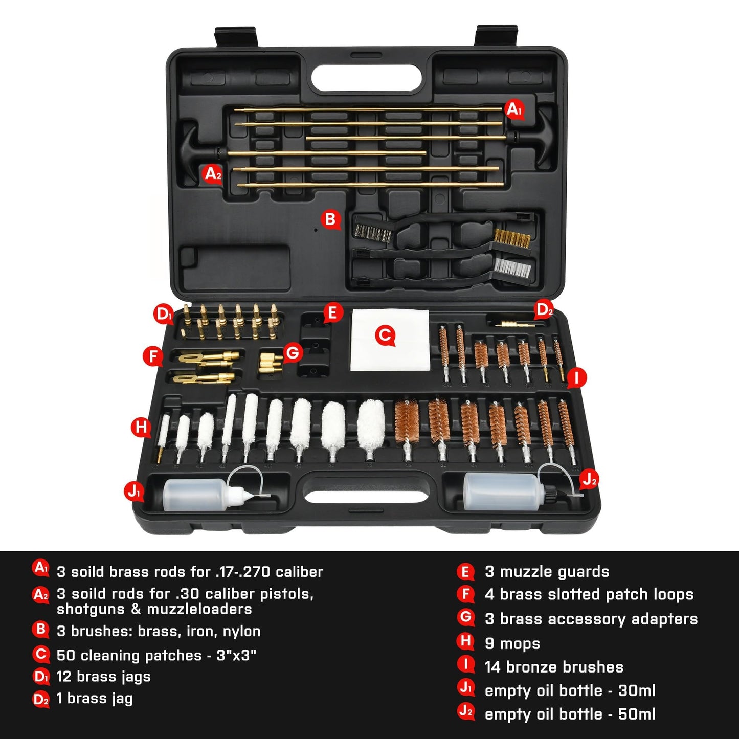GLORYFIRE Gun Cleaning Kit Universal for Guns, Gun Brushes for Pistol, Handgun, Shotgun, Elite Brass Rods and Wire Rope, Hunting Gear Gun Accessories for Men(Brass Jags Set)