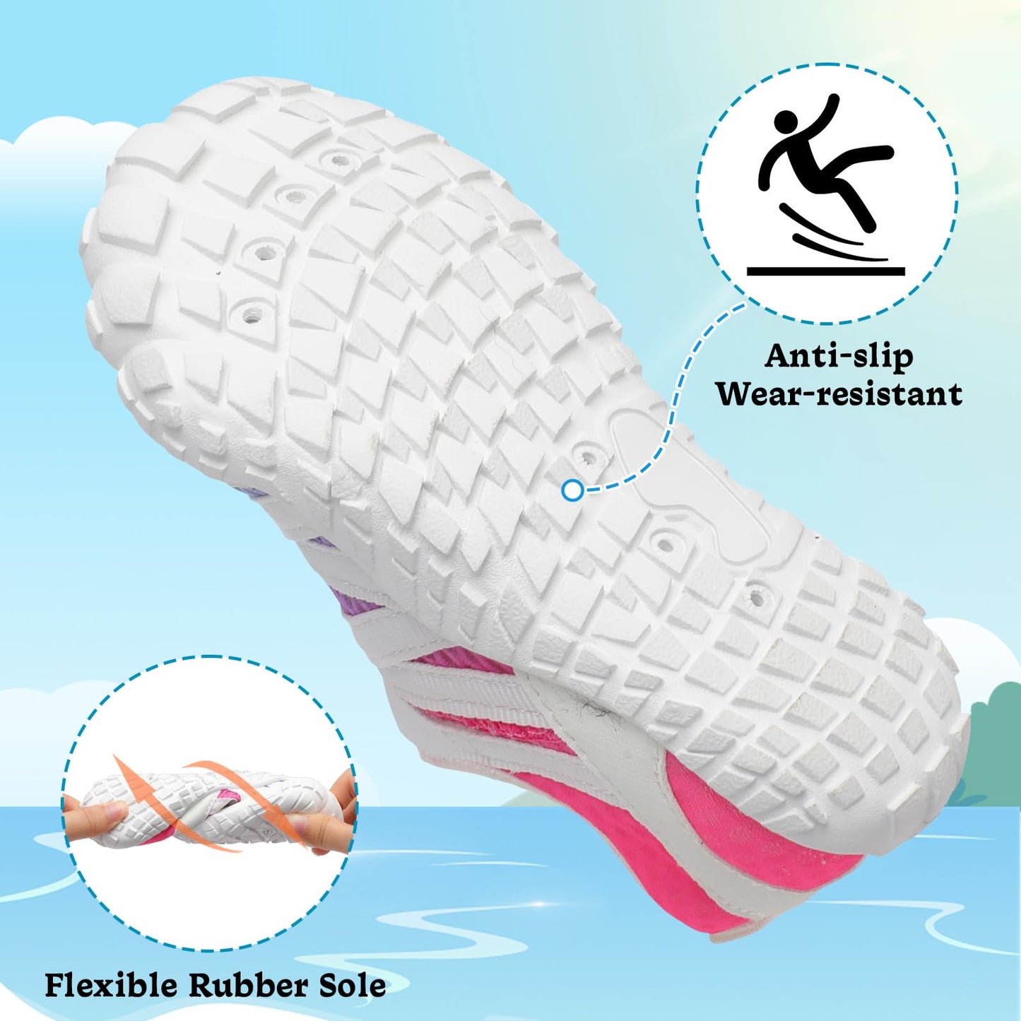 LeIsfIt Kids Water Shoes Boys Girls Wide Barefoot Swim Shoes Quick Dry Aqua Socks with Non-Slip Sole for Beach Pool Surf Hiking Colorful 2 Big Kid